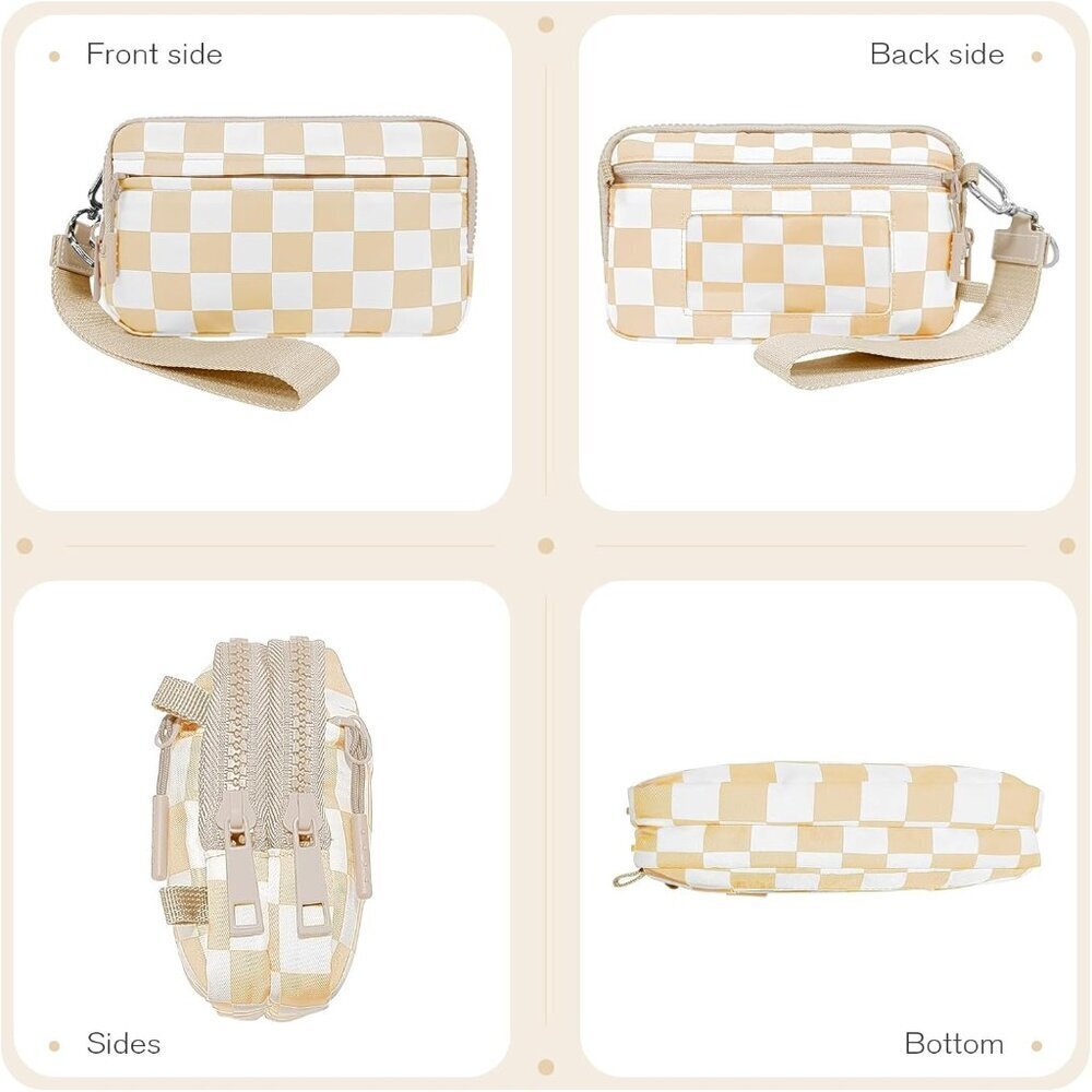 Checkerboard Wristlet Wallet for Women RFID-Blocking Nylon Crossbody - Picture 7 of 7